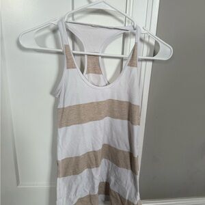 lululemon athletica White and Tan Striped Tank Top
